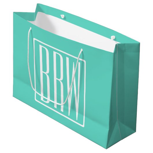 Grand Sac Cadeau Bold Modern | White on aqua (Devant Angle)