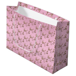 Grand Sac Cadeau Bonbon élégant 16 en rose et or