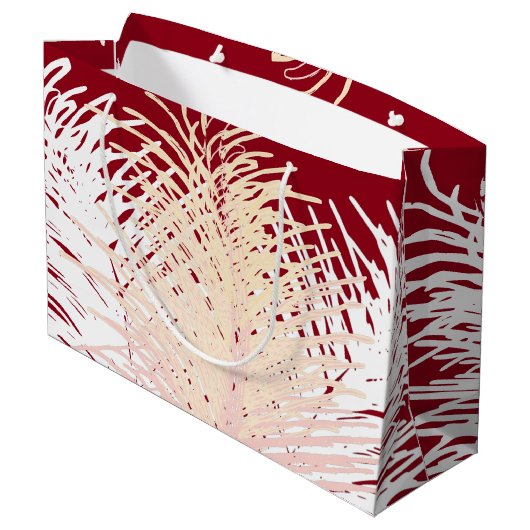 Grand Sac Cadeau bonbon rouge Pale Jaune Pêche Plumes blanches (Dos Angle)