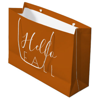 Grand Sac Cadeau Bonjour Automne Orange Minimaliste Automne