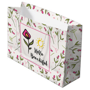 Grand Sac Cadeau Bonjour Belle Jolie Orange Rose Orange Fleur Sauva