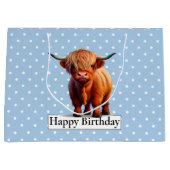 Grand Sac Cadeau BONJOUR D'ANNIVERSAIRE Bleu LONGUE VACHE À CHEVEUX (Devant)