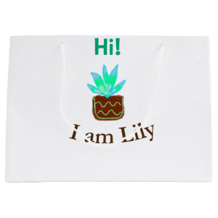 Grand Sac Cadeau Bonjour Je suis Lily cactus succulent ajouter nom