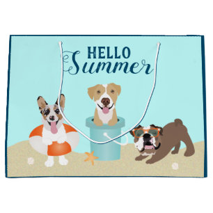 Grand Sac Cadeau Bonjour Summer Beach Chiens Bleus