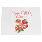 Grand Sac Cadeau Bonne fête d'anniversaire fraise été (Devant)