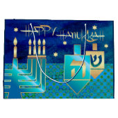 Grand Sac Cadeau Bonne Hanoukka. Menorah et Dreidels (Dos)