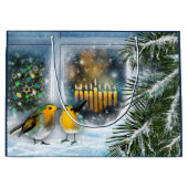 Grand Sac Cadeau Bonne Hanoukka. Peinture de scène hivernale (Devant)