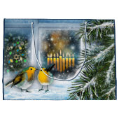 Grand Sac Cadeau Bonne Hanoukka. Peinture de scène hivernale (Dos)