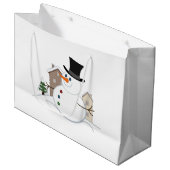 Grand Sac Cadeau Bonne illustration de Noël Snowman (Devant Angle)