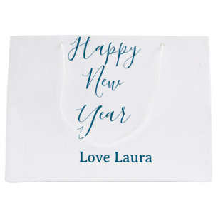 Grand Sac Cadeau Bonne nouvelle année ajouter nom amour bleu simple