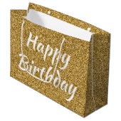 Grand Sac Cadeau Bonne Parties scintillant d'or Faux anniversaire (Devant Angle)