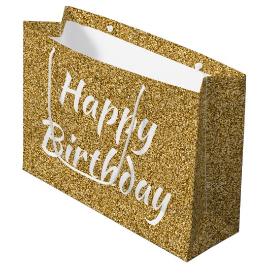 Grand Sac Cadeau Bonne Parties scintillant d'or Faux anniversaire (Devant Angle)