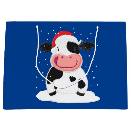 Grand Sac Cadeau Bonne Vache Holstein Dans La Neige De Noël (Devant)