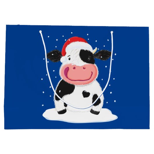 Grand Sac Cadeau Bonne Vache Holstein Dans La Neige De Noël (Dos)