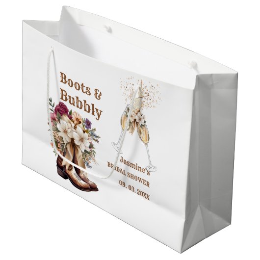 Grand Sac Cadeau Boots & Bubbly Boho Western Bride douche Party (Devant Angle)