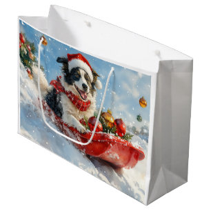 Grand Sac Cadeau Border Collie Chien en Luge Laissez-le Neiger Noël