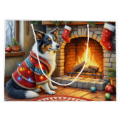 Grand Sac Cadeau Border Collie Fireplace with Christmas Lights (Dos)