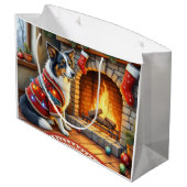 Grand Sac Cadeau Border Collie Fireplace with Christmas Lights (Dos Angle)