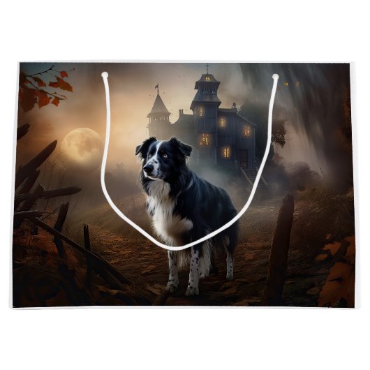 Grand Sac Cadeau Bordure Collie Halloween effroi (Devant)