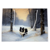 Grand Sac Cadeau Bordure Collie Laisser neiger Noël (Devant)