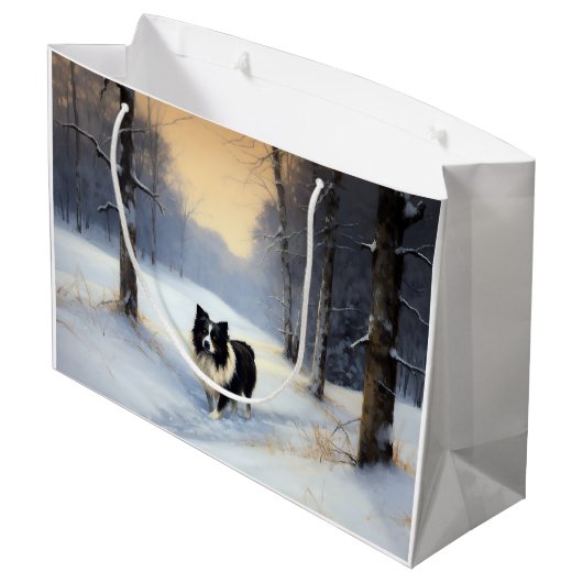 Grand Sac Cadeau Bordure Collie Laisser neiger Noël (Dos Angle)