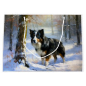 Grand Sac Cadeau Bordure Collie Laisser neiger Noël (Devant)