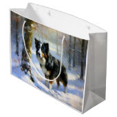 Grand Sac Cadeau Bordure Collie Laisser neiger Noël (Dos Angle)