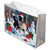 Grand Sac Cadeau Bordure Collie Noël Festive Scène de neige (Dos Angle)