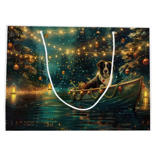 Grand Sac Cadeau Bordure Collie Noël Festive Voyage (Dos)