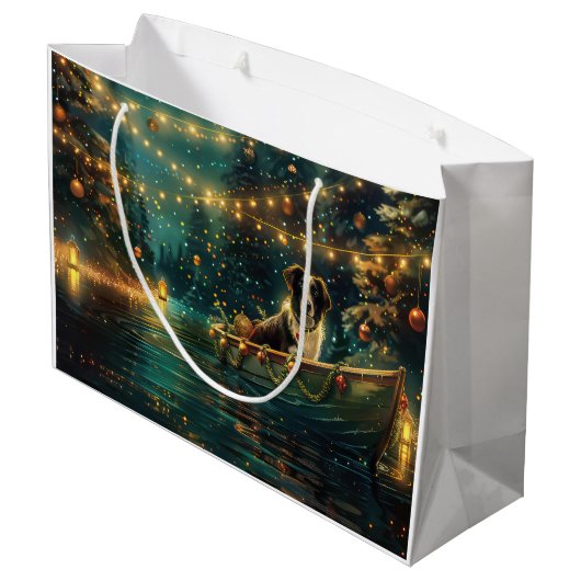 Grand Sac Cadeau Bordure Collie Noël Festive Voyage (Dos Angle)