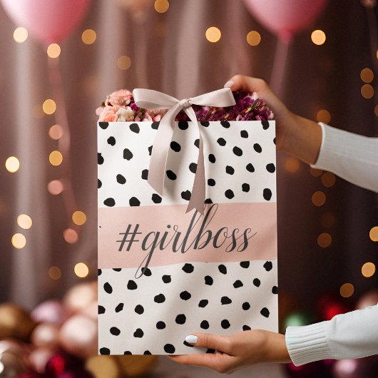 Grand Sac Cadeau Boss et points noirs Pastel Rose moderne