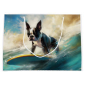 Grand Sac Cadeau Boston Terrier Beach Surfing Peinture (Devant)