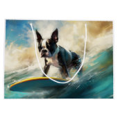 Grand Sac Cadeau Boston Terrier Beach Surfing Peinture (Dos)