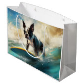 Grand Sac Cadeau Boston Terrier Beach Surfing Peinture (Dos Angle)
