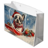 Grand Sac Cadeau Boston Terrier Dog in Sledge Let it Neige Noël (Dos Angle)