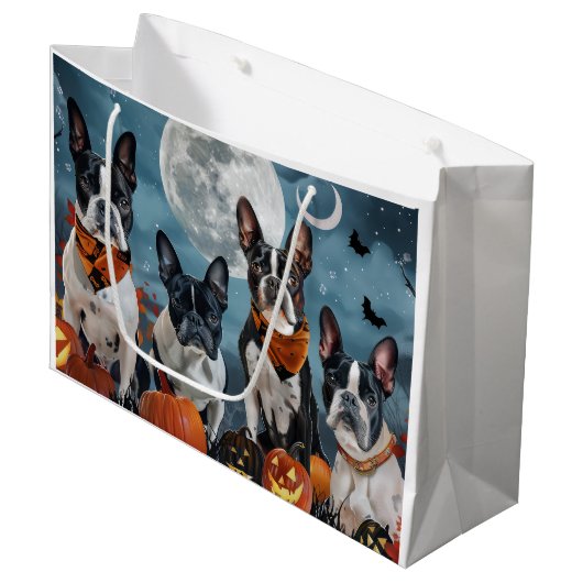 Grand Sac Cadeau boston terrier Halloween Éffrayant (Devant Angle)