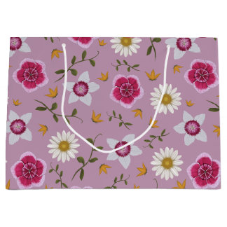 Grand Sac Cadeau Botanique rose Fleur sauvage moderne