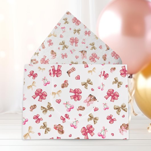 Grand Sac Cadeau Bottes de fille rose Motif Coquette