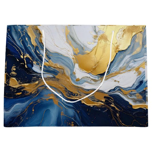 Grand Sac Cadeau Bouffée en or et bleu (Devant)