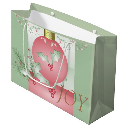 Grand Sac Cadeau Bouges de rose verte Holly (Devant Angle)
