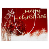 Grand Sac Cadeau Boule de Noël rouge, Flèches de neige, Vacances (Dos)