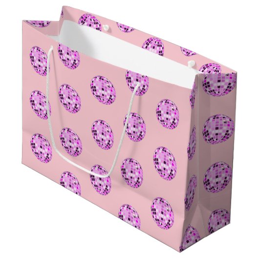 Grand Sac Cadeau Boule moderne rose violet Disco Motif Pastel rose (Devant Angle)