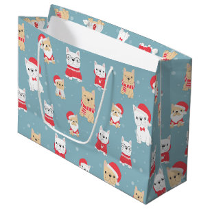 Grand Sac Cadeau Bouledogue français Frenchie motif de Noël