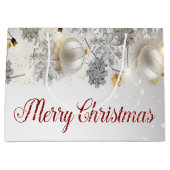 Grand Sac Cadeau Boules de Noël Blanches Flèches de neige Éclairage (Devant)