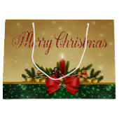 Grand Sac Cadeau Boules de Noël, Bougie, Joyeux Noël (Devant)