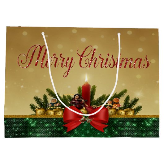 Grand Sac Cadeau Boules de Noël, Bougie, Joyeux Noël (Dos)