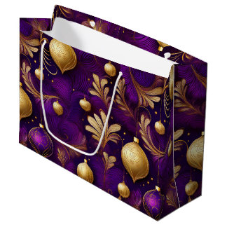 GRAND SAC CADEAU BOULES DE NOËL VIOLET ET OR FESTIVES