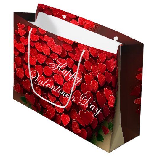 Grand Sac Cadeau Bouquet de coeurs rouges valentin (Devant Angle)