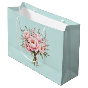 Grand Sac Cadeau Bouquet de fleurs de pivoine rose joli