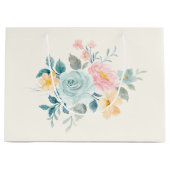 Grand Sac Cadeau Bouquet de fleurs rose et bleu élégant (Devant)